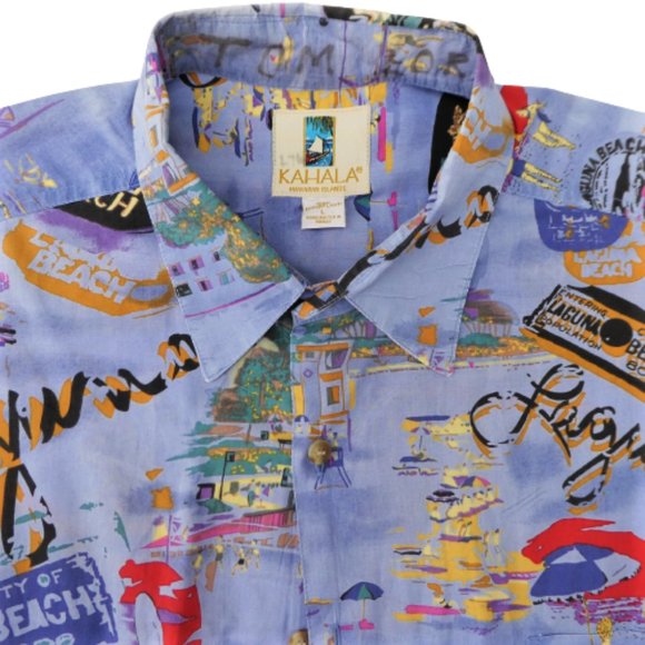 Vintage Kahala Hawaiian Island Aloha Souvenir Shirt Laguna Beach Art Colony L Casual Button Down Shirts